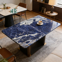 HDSTONE Dalle de table en marbre de luxe en pierre naturelle polie bleue coupe ronde pour îlot de pierre de cuisine