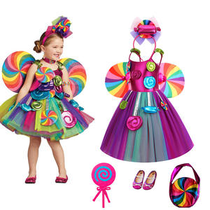 Gaun Tutu permen pelangi untuk anak perempuan, kostum putri permen 3-10Y dengan ikat kepala untuk pesta ulang tahun Halloween - Product Image 1