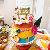 Décorations de gâteaux hawaïens : Fleurs d'été avec feuilles de tortue, fleurs d'hibiscus et feuilles de palmier pour fournitures de fête d'anniversaire sur le thème du Luau