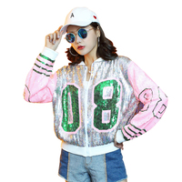 Automne Femmes Sequin Manteau Veste À Manches Longues Fermeture Éclair Lâche Streetwear Tunique Jazz Costume De Danse