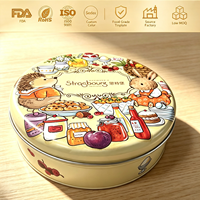 Boîte en métal ronde imprimée motif dessin animé, qualité alimentaire, hermétique, pour biscuits, conteneur cadeau personnalisé, vente en gros, boîte vide