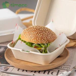 Boîte à hamburger en bagasse 100 % biodégradable, contenant alimentaire jetable, sans PFAS, avec couvercle, marque <span class=keywords><strong>Timeco</strong></span> - Product Image 5