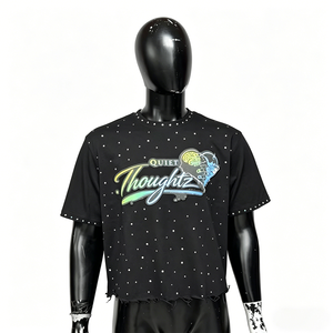 เสื้อยืดผู้ชายแฟชั่น พิมพ์ลาย ประดับเพชร 100% ผ้าฝ้าย ขายส่ง - Product Image 1