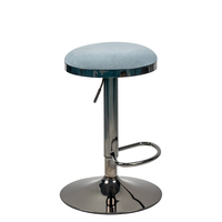 Tabouret de bar moderne sans dossier en tissu lin bleu clair, siège rond, réglage de hauteur par vérin à gaz, pivotant, pour cuisine