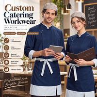 Veste de chef de restaurant en sergé à manches longues, fermeture boutonnée, légère, respirante, coupe simple et ample, adaptée aux climats chauds d'Asie du Sud-Est