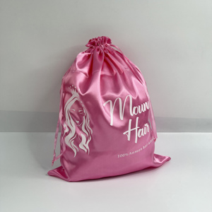 Prix de gros, sac cadeau en soie personnalisé avec cordon de serrage, sac fourre-tout en satin avec logo imprimé, sacs anti-poussière pour vêtements et cheveux - Product Image 2