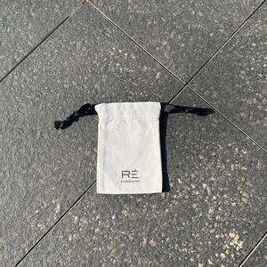Customized Cotton Canvas <b>Drawstring</b> Bag White Cotton Fabric Gift Packaging <b>Pouch</b> with Black Ribbon - Product Image 2