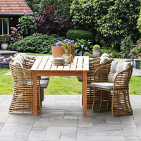Ensemble de table basse en rotin tressé de luxe pour l'extérieur, trois pièces, avec structure en aluminium - Meubles de jardin et de parc confortables et écologiques