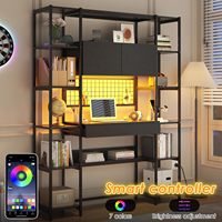 Bibliothèque moderne en MDF pour bureau à domicile, avec éclairage RGB, prise de courant, armoire de rangement à tiroirs de 71,1 pouces de hauteur, 12 étagères, gain de place