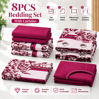 Ensemble de draps de lit king size personnalisés OEM/ODM, 8 pièces, motifs floraux imprimés, en microfibre, avec rideaux assortis