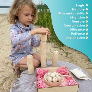 Palline non verniciate fai-da-te in tazze giocattolo Montessori grande gioco selezionatore in legno 12 palline 35 mm età 1 + smistamento e conteggio prescolare - Product Image 5