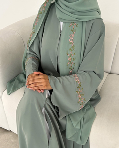 Loriya Abaya 2025 Nhà Sản Xuất Hồi Giáo Quần Áo Của Phụ Nữ Dresses Phía Trước Thêu Abaya Và Hijab 2Pcs Thiết Lập Mùa Hè Hồi Giáo Abaya - Product Image 1