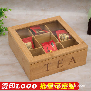 Caja de Té de Bambú con 9 Compartimentos y Tapa de Vidrio para Almacenamiento de Té y Empaque de Regalos - Product Image 3