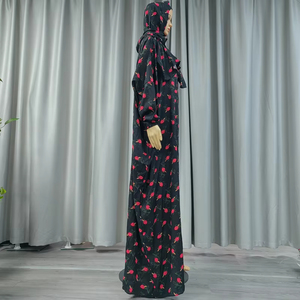 Nouvelle Abaya Longue en Tissu Rayonne Coton Imprimé Floral OEM, Robe Musulmane Modeste avec Voile, Kaftan Femme, Vêtement Jilbab de Dubaï - Product Image 5