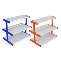 Étagère gondole métallique double face robuste pour supermarché avec 4 niveaux de présentation