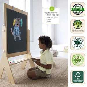 Chevalet en bois réglable en hauteur pour enfants, <span class=keywords><strong>tableau</strong></span> noir pour dessin et peinture, idéal pour la salle de jeux - Product Image 5