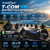 FreedConn T COM V8 Intercomunicador Bluetooth pour Moto, MESH 8 Motocyclistes, Portée 2.5KM, 5 Hops, Relais, ANN, CVC, IP65