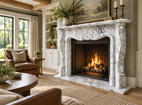 Cheminée en marbre de luxe, grande dalle sculptée à la main en pierre naturelle, design traditionnel poli pour la décoration intérieure du salon
