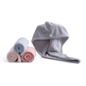 Gorro de secado de pelo de felpa coral, toalla absorbente gruesa para mujer, gorro de ducha con cierre de botón, gris claro, rosa pálido, rojo escarlata - Product Image 5