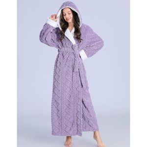 FOXA Robe de chambre en polaire pour femme, longue, à capuche, douce et chaude, à manches longues, confortable, pour la maison - Product Image 2