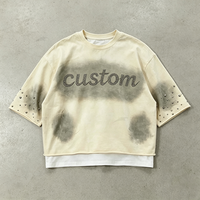 T-shirts Rétro Vieillis Effet Pulvérisé en Gros 100% Coton, T-shirt Homme Col Rond Épaules Tombantes Personnalisable avec Strass