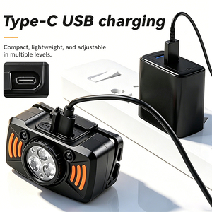 Lampe frontale à détecteur de mouvement rechargeable USB-C avec lumière rouge et <span class=keywords><strong>bandeau</strong></span> pour le camping, la randonnée, la course à pied, la pêche et le travail en extérieur - Product Image 2