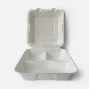 8 X8 Zoll Lebensmittel qualität Bagasse Faser Zellstoff Einweg-Lebensmittel behälter Lunchbox biologisch abbaubare Verpackungs box für Fast-Food-Box