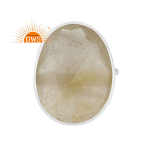 Anillo de Plata Fina 925 con Gema Ovalada de Rutilo Dorado, Venta al por Mayor, Joyería de Moda para Chicas, Proveedor de Joyas - Product Image 1