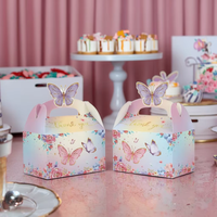 Papillon Design Party Favor Cadeau Traiter Emballage Boîte De Papier Rose Et Violet Floral Goodie Gable Boîte De Bonbons pour Anniversaire Mariage