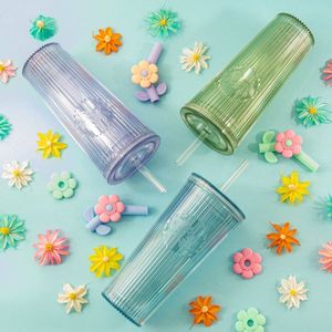 Vaso verde joven y divertido de 26oz con puntas de pajita de silicona de flores coloridas, sin BPA, apto para lavavajillas para uso doméstico y al aire libre - Product Image 3