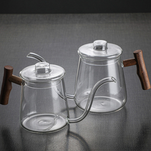 Cafetière vintage en verre borosilicate transparent soufflé à la main avec poignée en bois - Product Image 1