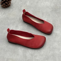 Mocassins artisanaux faits à la main pour femmes, en cuir véritable, à bout carré, taille 26, respirants, légers, chaussures plates simples, toutes saisons