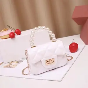 Модная сумка карамельных цветов, мини розовый кошелек, Желейная сумка через плечо, кошелек с жемчугом и ремешком на цепочке