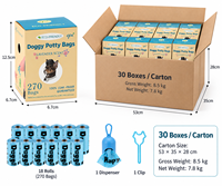 120 sacs à déjections canines, 8 rouleaux avec clip de fixation, 23x33cm, sacs à déchets pour animaux de compagnie en HDPE, emballés en boîte