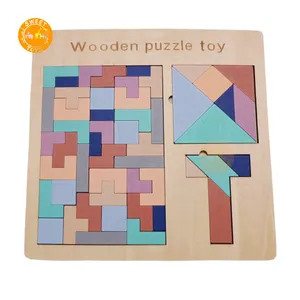 Anak-anak Pendidikan Blok Puzzle Hati Kayu 3 In1 Kayu IQ Otak Puzzle untuk Anak-anak 3 -6 Tahun