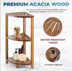 Organizzatore Multifunzionale in Legno di Acacia per Bagno, Supporto Angolare da Scrivania per l'Organizzazione della Doccia - Product Image 3