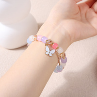 Gelang pesona mode manik-manik kaca warna-warni, hadiah perhiasan pesta untuk remaja putri, gelang pesona kupu-kupu, hewan, bunga, pesona kustom