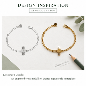 Cross <b>Medallion</b> Chain Bracelet, Stainless Steel, <b>Gold</b> and Silver Color Options, <b>Gold</b> Variant 14K <b>Gold</b> Vacuum Plated - Product Image 4