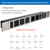 Prise de courant de table multi-prises internationales, montage encastré, universelle, Royaume-Uni, UE, États-Unis, intégrée, 7 prises, 2 USB-A, 2 USB-C pour bureau, hôtel