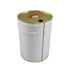 Seau en métal rond de 20 L (5 gallons) blanc vide d'usine avec couvercle fermé et poignée en plastique - Product Image 1