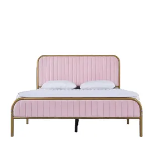 软垫床金色金属管粉色特大床单人