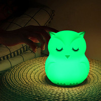Mini lampe LED en forme de hibou mignon, interrupteur tactile, lampe de chevet en silicone rechargeable par USB, 9 couleurs, pour enfants et nourrissons