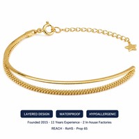 Bracelet de luxe en acier inoxydable plaqué or 18 carats avec chaîne double rangs et perles serpent pour femme - Vente en gros de bijoux