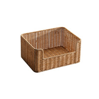 Panier de rangement rectangulaire moderne et minimaliste en rotin tressé, organisateur de bureau/chambre en plastique imitation rotin pour livres