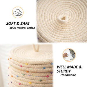 Cesta para macetas tejida con puntos de algodón, cesta redonda de paja tejida, cesta de almacenamiento, cesta para la ropa, decoración del hogar - Product Image 2