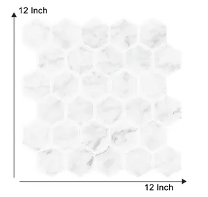 흰색 대리석 육각형 자체 접착 벽지 디자인 3D 껍질과 스티커 벽 타일 부엌을위한 방수 벽지