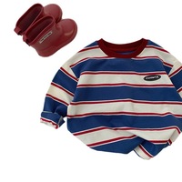 T-shirt rayé décontracté à manches longues pour garçons, en coton respirant, col rond, vêtements pour bébés et enfants, printemps-automne