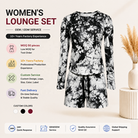 Ensemble de vêtements de détente pour femmes en spandex/coton tie-dye, haut à manches longues, short à cordon de serrage, tenue en 2 pièces, vêtements de maison, printemps/été, logo personnalisé