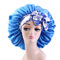 Nouveau Design Ruban Élastique Grand Chapeau De Sommeil Casquette De Coiffure Bonnet En Satin Solide Avec Cravate Imprimée Bonnet En Satin Casquettes Femmes