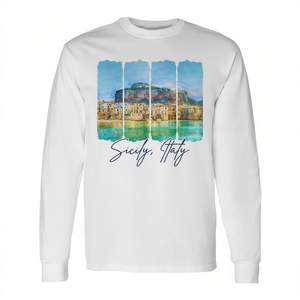 Camiseta de manga larga con diseño de pinceladas de viaje por Sicilia, Italia, recuerdo cultural - Product Image 2